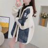 Women's Hooded Patchwork Denim Knit Cardigan, New Autumn 2024: Loose, Lazy Style Sweater