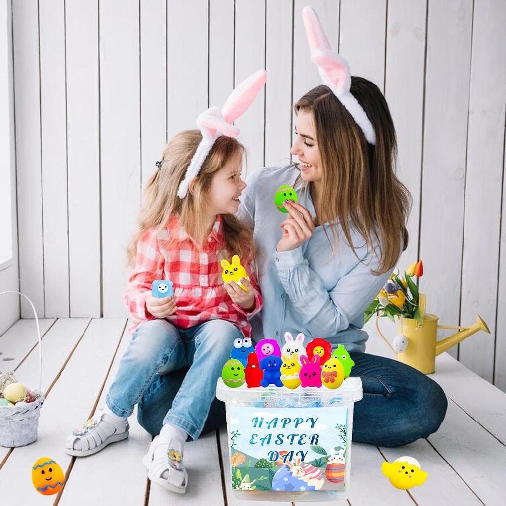 6/24Pcs Easter Mochi Squishies Toy Kawaii Bunny Easter Squishy Sensory Toys Push Stress Relief Slow Rebound Fidget Toys Gifts
