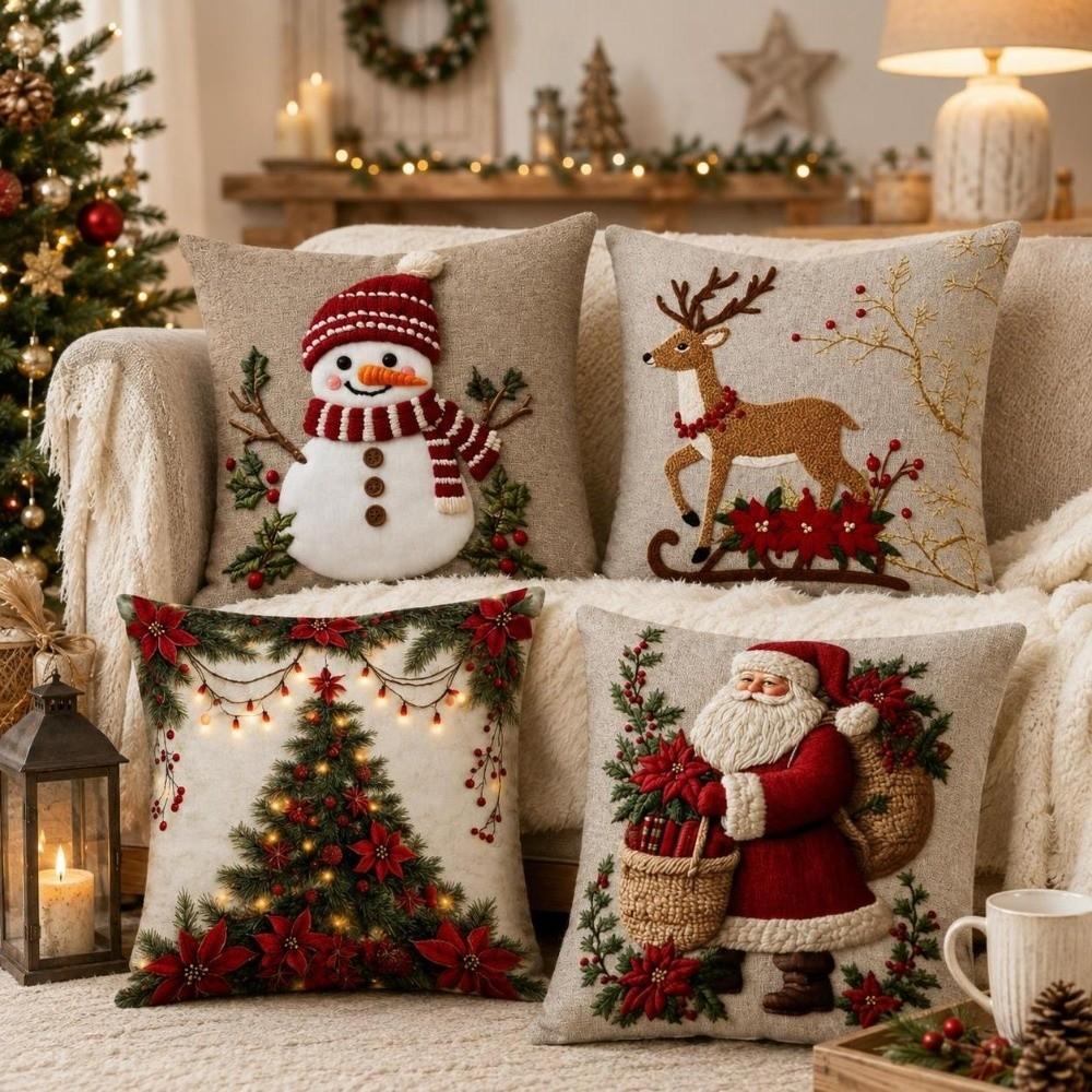 2D Printed Throw Cushion Case Soft Snowman Pillow Cover Home Decor Santa Pillow Cover Sofa