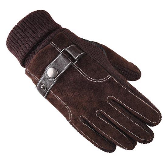Mens Winter Warm Gloves Leather Thicken Cotton Windproof Driving Mittens