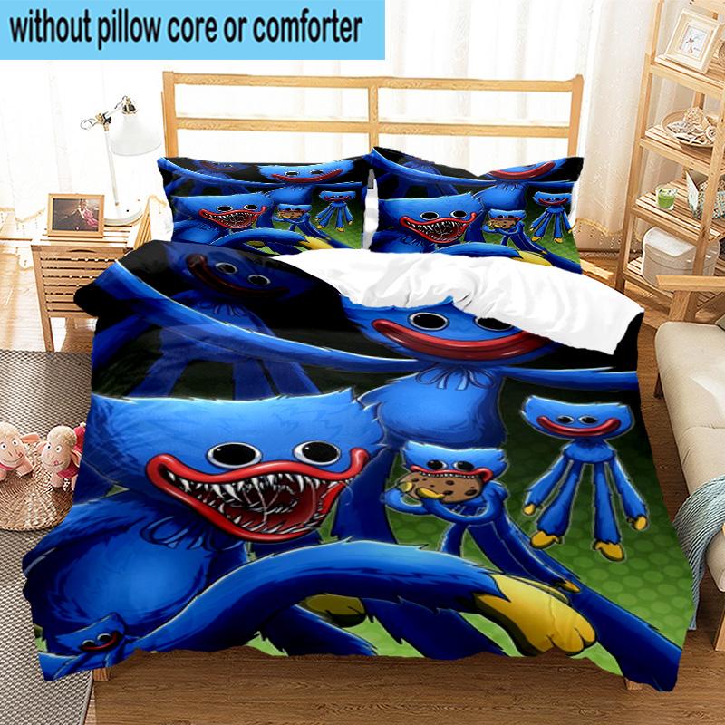 Blue Monster Huggy Family 3pcs Bedding,Including 1pc Duvet Cover And 2pcs Pillowcases Perfect for Christmas,Ideal for Bedroom, Dormitory