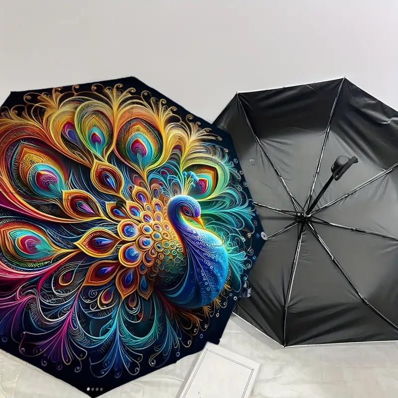 1pc Colorful Peacock Feather Mandala Umbrella with Plastic Handle,Suitable for All Seasons Home Travel Outdoor UmbrellaDD1244