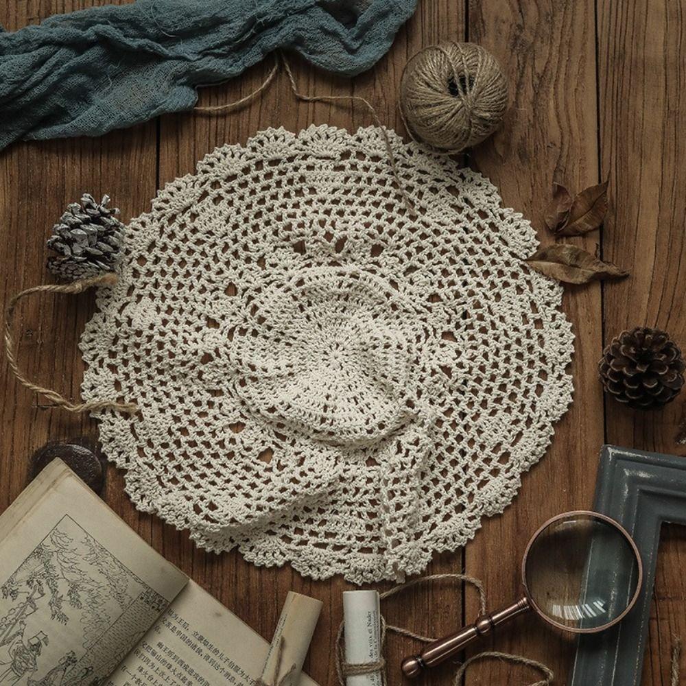 New Vintage Crocheted Doilies Shabby Chic Round Oval Crochet Placemet Handmade Wedding Event Decor