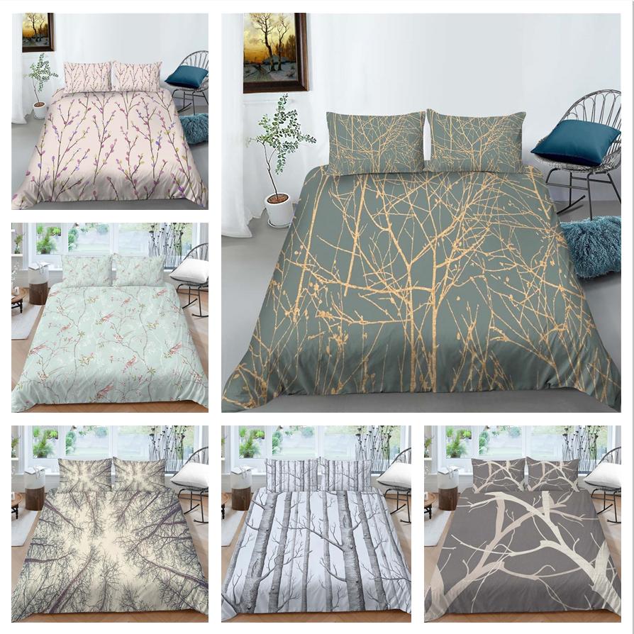Branch Print Quilt Cover Pillowcase 2 or 3 Pieces of Plant Bedding Set Single Bed Double Bed Full Size Washable Zippered Bedding