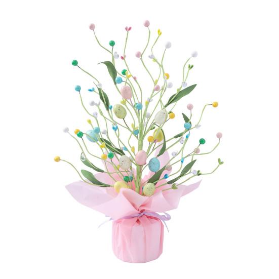 Искусственные пасхальные горшечные растения 16,5" Дерево с пасхальными яйцами Настольные украшения с морковками из синельной проволоки Искусственные цветы для каминной полки Дома Весенний декор