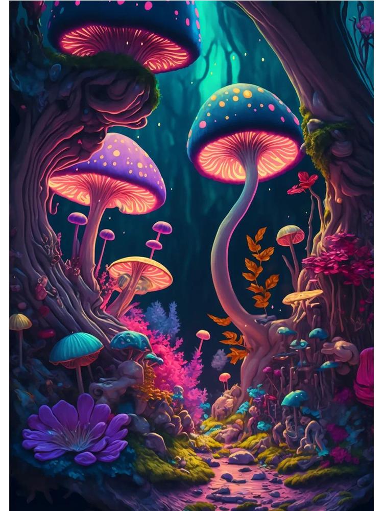 Абстрактные психоделические грибы зачарованный лес плакат холст картина цветная настенная живопись для гостиной домашний декор Cuadros