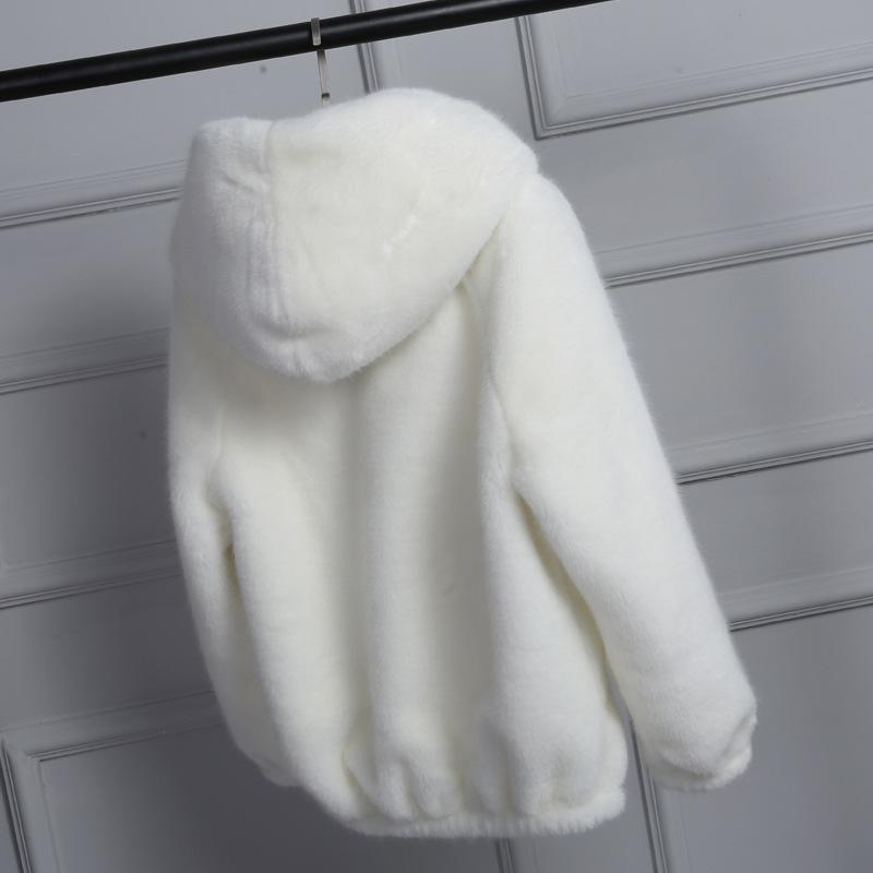 Herbst und Winter neue Rex-Kaninchenfell-Imitatpelz Damenjacke kurz Imitat-Nerzvelours locker Plüsch mit Kapuze