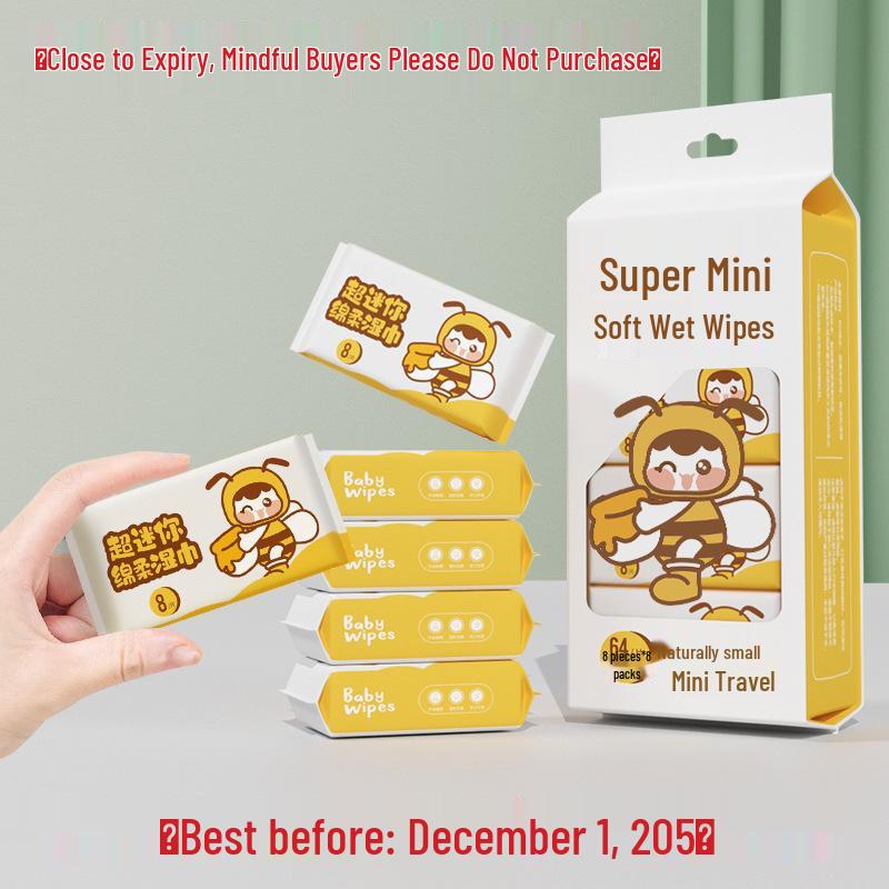 Мини влажные салфетки дорожный набор: 8 детских салфеток в упаковке, специально для детских рук