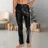 Men Pants Mid-rise Button Zipper Fly Shiny Casual Trousers with Reinforced Pockets Solid Color Glossy Club Pants