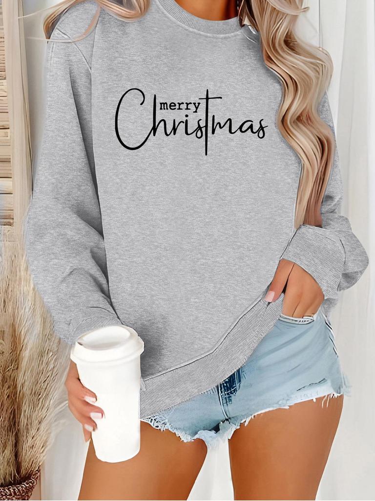Women's Christmas Print Long-Sleeve Round Neck Pullover Sweater