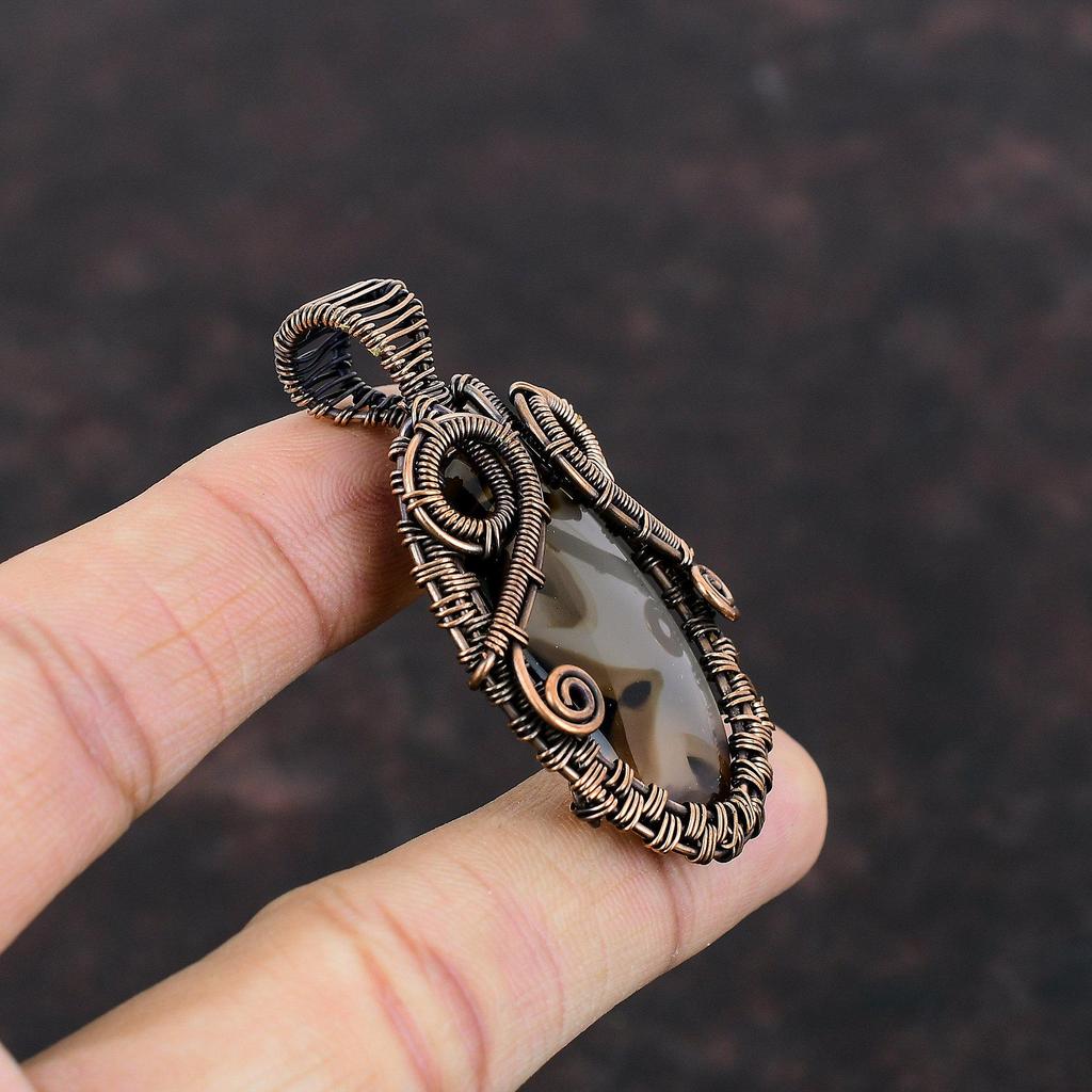 Монтана Агат Подвеска Медная Проволока Обернутая Ювелирные Изделия Подвеска Из Драгоценного Камня Элегантный Подвеска Ювелирные Изделия Ручной Работы Медная Проволока Обернутая Подвеска Подарок Для Него