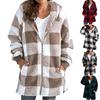 Женское пальто, клетчатая молния с капюшоном, свободные карманы, куртка-кардиган, осень-зима, толстое плюшевое пальто, уличная одежда