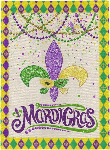 Mardi Gras Burlap Garden ag 12X18, Outdoor Masquerade Party Decorations eur OOV IIC