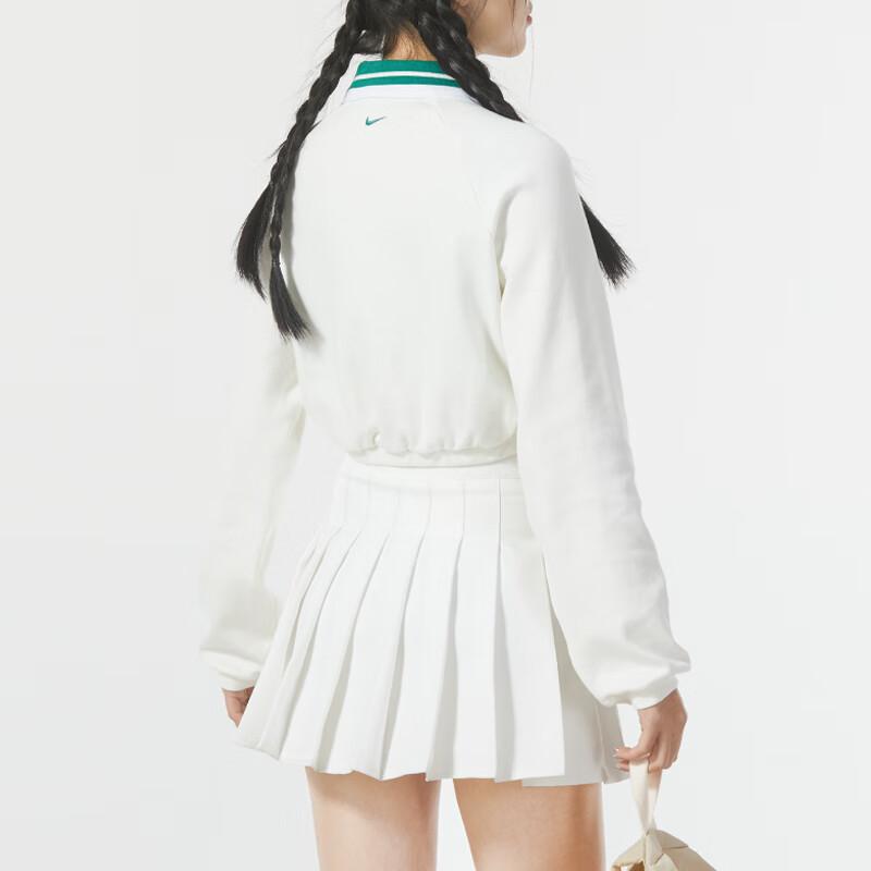 Nike Цветные блоки Спортивные уличные короткая модная футболка-поло с длинным рукавом SS24 женские топы белые FN1881-133