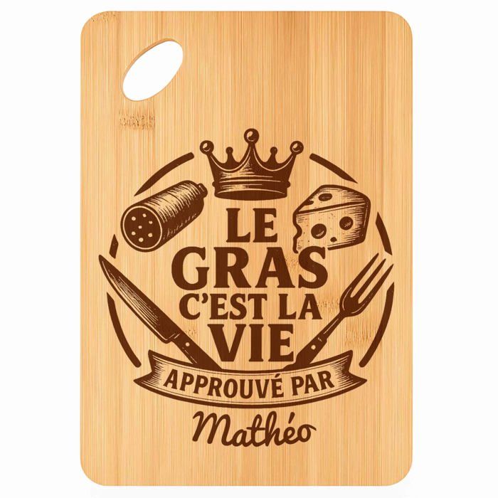 Planche à découper - PLANETEE - Mathéo Gras c'est la Vie - Bambou - 30 x 20 x 1 cm - Trou 24 mm