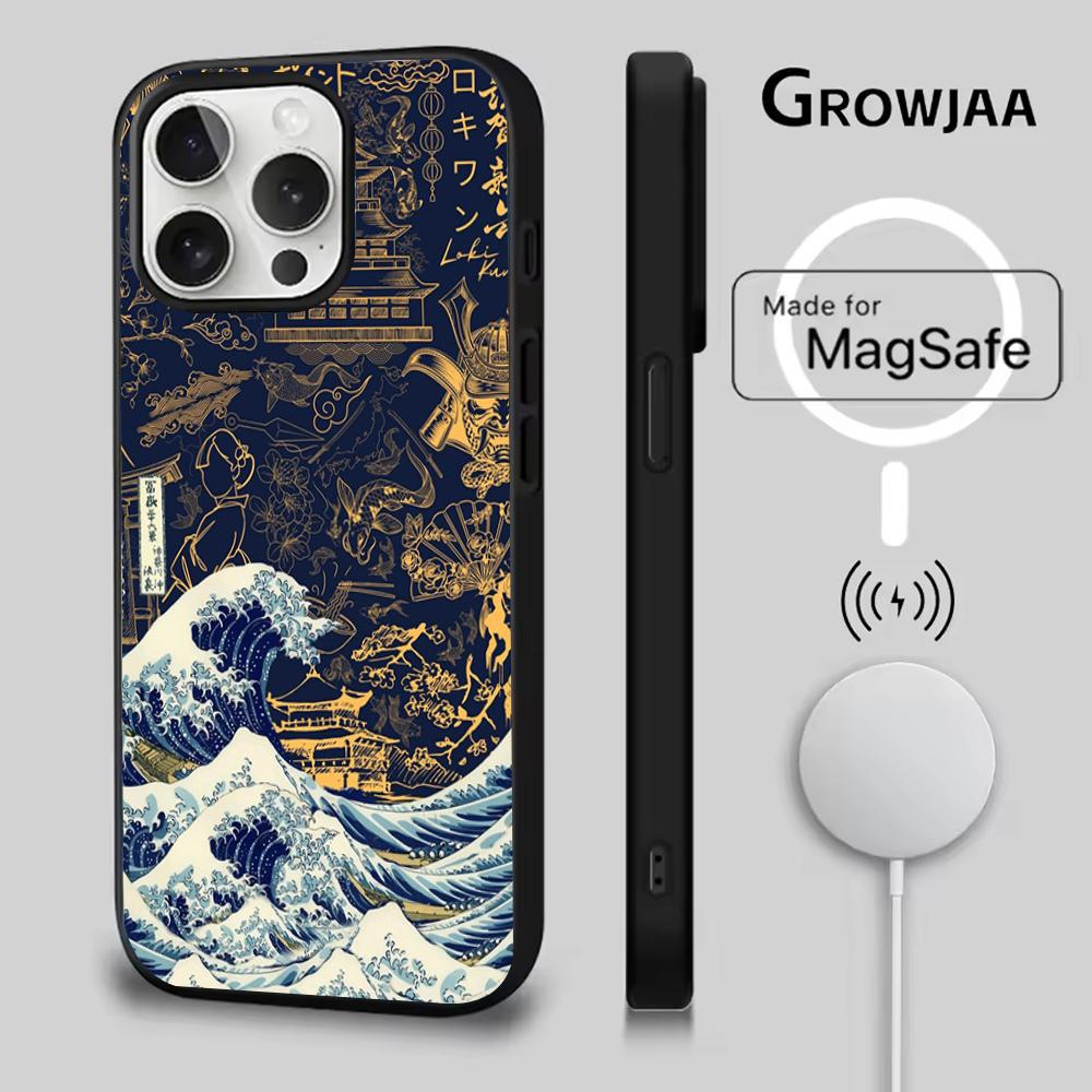 Чехол для телефона «Большая волна в Канагаве» для iPhone 16e, 16, 15, 14, 13, 12, 11, Plus, Pro, Max, Mini с магнитной беспроводной зарядкой MagSafe