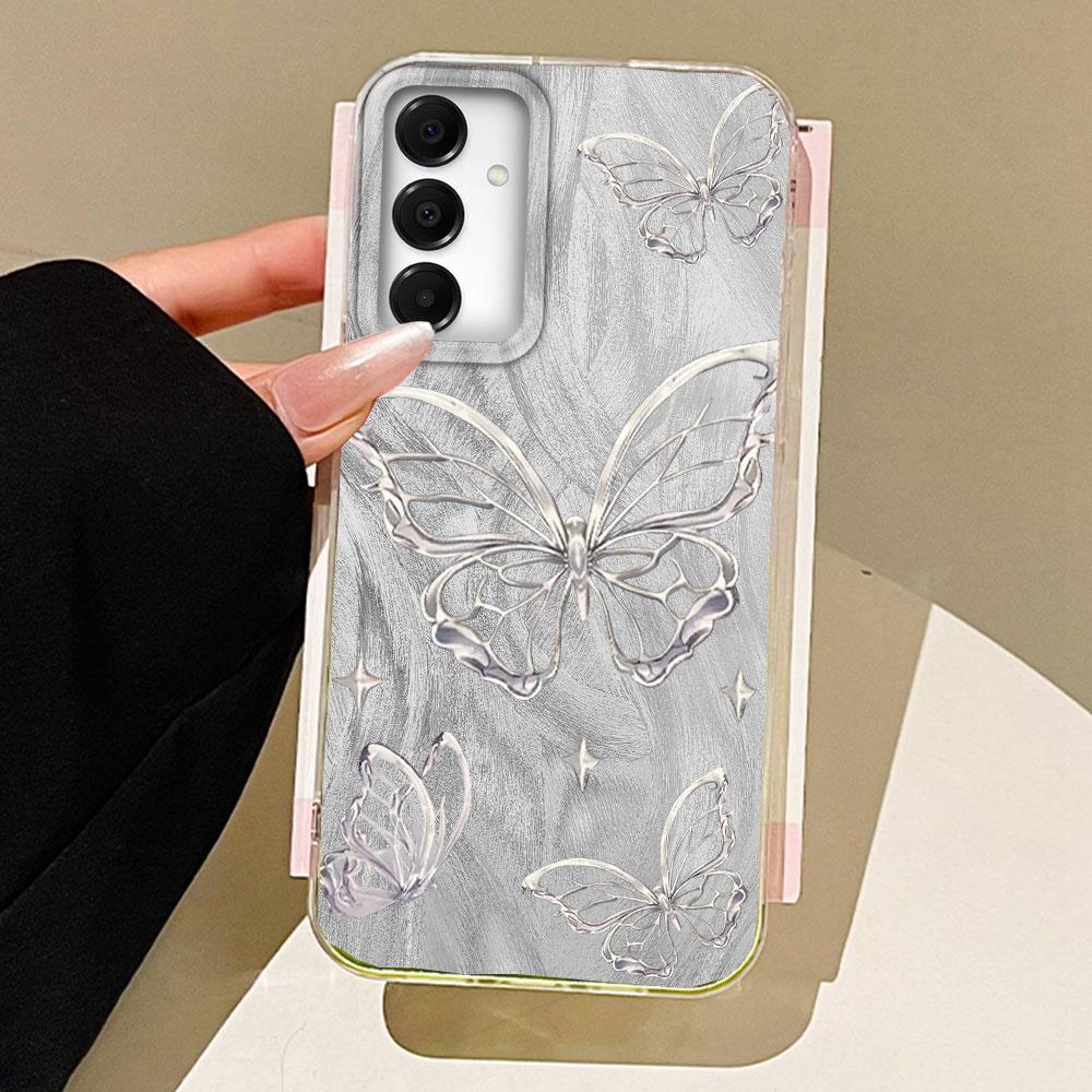 Laser Silver Butterfly Phone Case for Samsung Galaxy A55 A56 A36 A26 A16 A53 A06 A14 A24 A34 A54 A15 A25 A35 A12 A22 A32 Cover