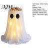 Spooky Table Decoration Lighted Halloween Ghost Candy Bowl Stand, Height Adjustable Large Holder with Figurine for Porch LED Light Trick or