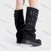 Women Platform Ankle High Pants Boots Winter Leather New Trend Fashion Designer Rivet Buckle Thick Soled Chelsea Botas Mujer