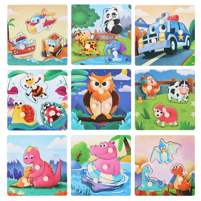 Wooden Dinosaur & Traffic Puzzle Board: Cognitive & Early Education Toy for Kids