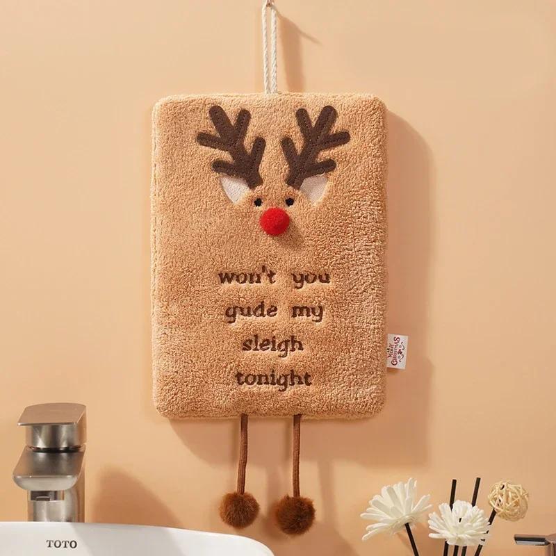 New Christmas Thick Coral Velvet Towel Kitchen Water Absorbing Quick Drying Cloth Soft Cartoon Green Christmas Tree 3D Printing