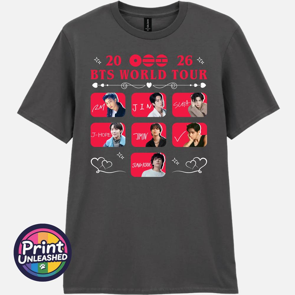 Printed TShirt BTS World Tour 2026 KPOP Band Tee Unisex Kids Teen Adult