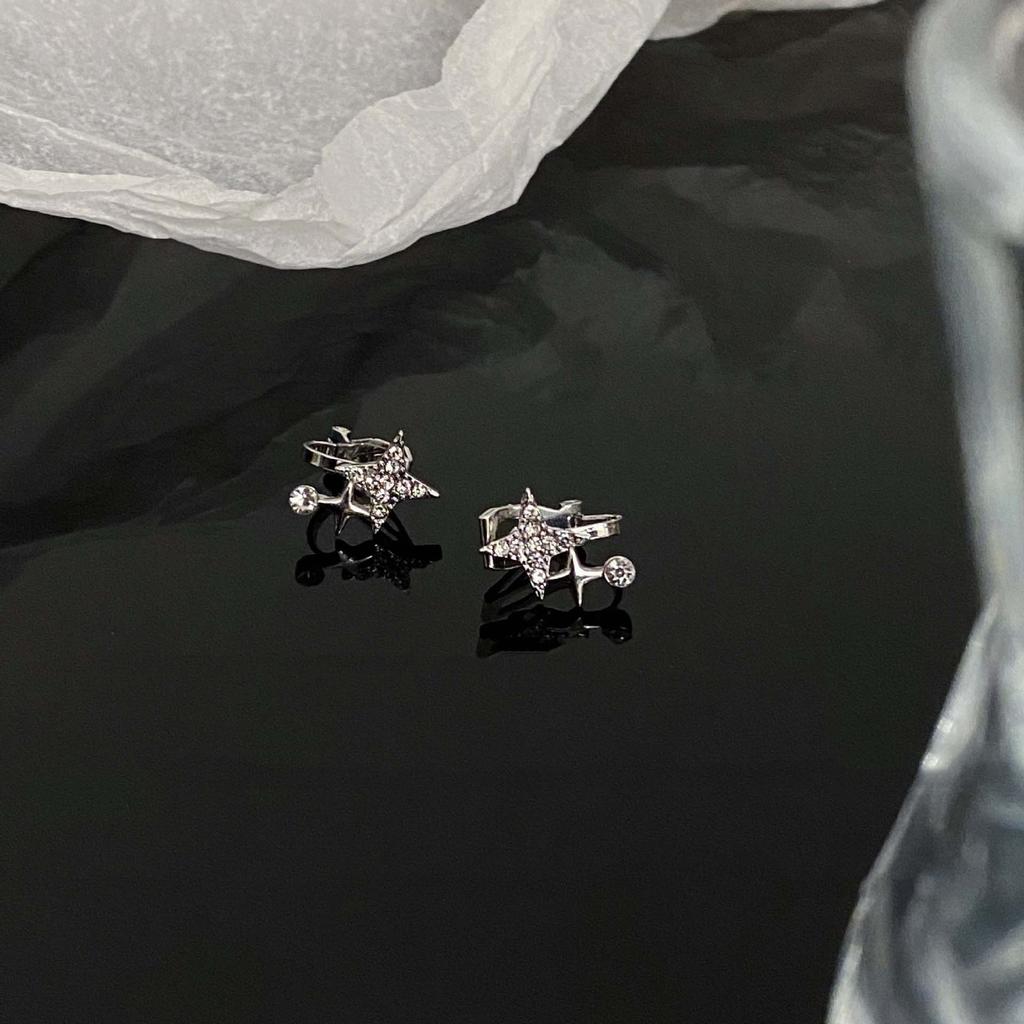 Модный серебряный крест со звездой и кристаллом циркония, женский геометрический зажим для ушей, ювелирное изделие в подарок без отверстий для ушей