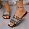 Ethnic Style Flat Bottom Sandals Women 2024 New Casual Bohemian One-word Slippers Foreign Trade Large Size Slippers