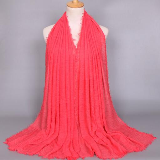 New Ethnic Oversize Muslim Crinkle Hijab Head Scarf Women Solid Bubble Cotton Shawls And Wraps Soft Big Linen Foulard Femme