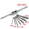8Pcs Hss Hand Screw Tap Die Wrench,Met Verstelbare Tap Wrench 1/16-1/2,Schroefdraad Metric Plug Tap M3 M4 M5 M6 M8 M8 M12