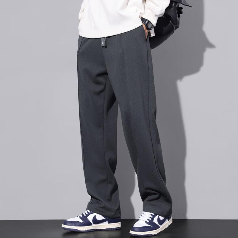JEEP SPIRIT Men's Casual Pants, Spring And Summer Korean Style Wide-Leg Trousers, Men's Draping Straight-Leg Pants, Dark Gray, 2XL