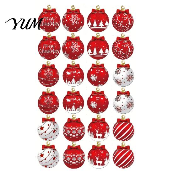 Christmas Holiday Party Background Props 12/24/36Pcs Wooden Ball Ornament Set, 2D Craft Hanging Decor with Snowflake Xmas Tree Set for Gift Reindeer,