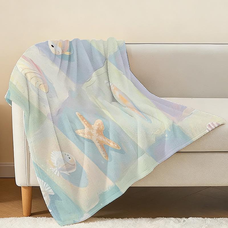 All Season Thick Flannel Blanket, Ocean Theme Soft Skin-Friendly Single Warm Blanket Cozy for Home, Guest Room, Christmas Halloween Decor
