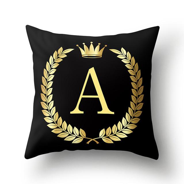 45x45cm Black Gold Letter Crown Polyester Cushion Cover Sofa Home Decor Pillowcase Decorative Cushion