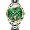 Men's Automatic Watch with Green Dial, Popular Skeleton Design, Sapphire and Tungsten Steel, Waterproof, Date Display, Luminous Green