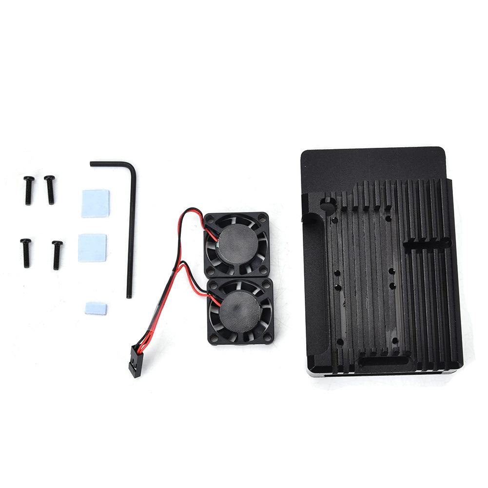 For Raspberry Pi 4B Black Aluminum Alloy Protective Box Enclosure Case (with Dual Fan)