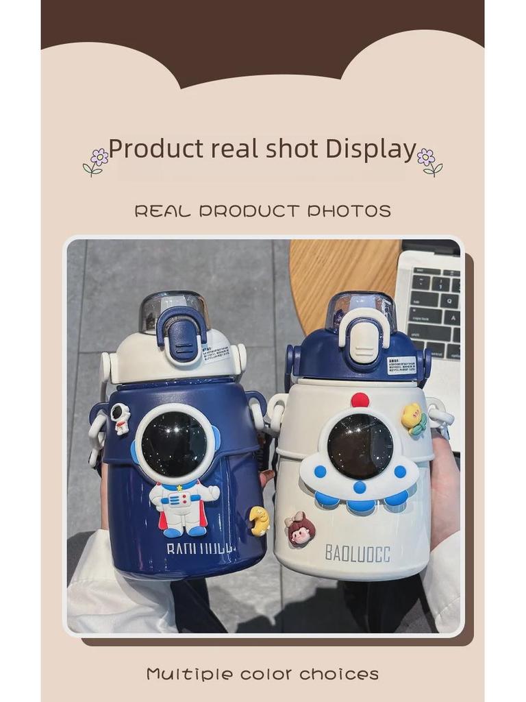 Термос с трубочкой Astronaut Kids из нержавеющей стали 316 — большая емкость, подходит для использования на открытом воздухе, стильный дизайн