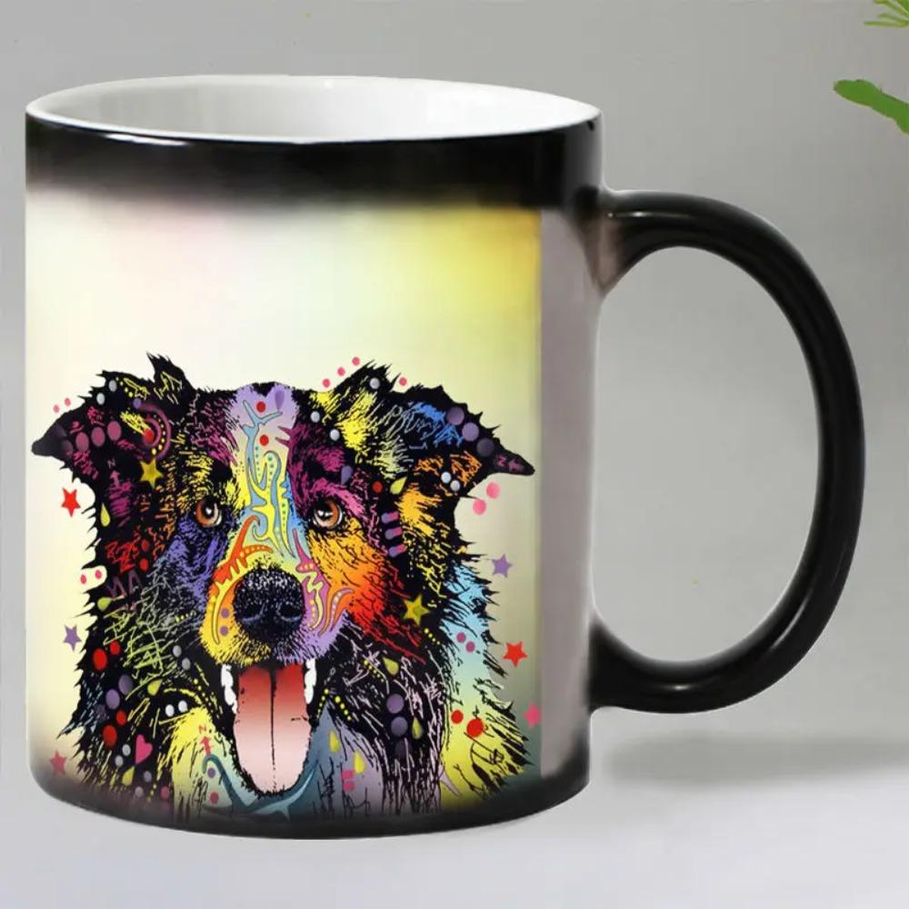 Cute Pop Art Dogs Heat Reveal Coffee Mug, Ceramic Color Changing, Magic Milk Tea Cup, Surprised Gift, 11oz