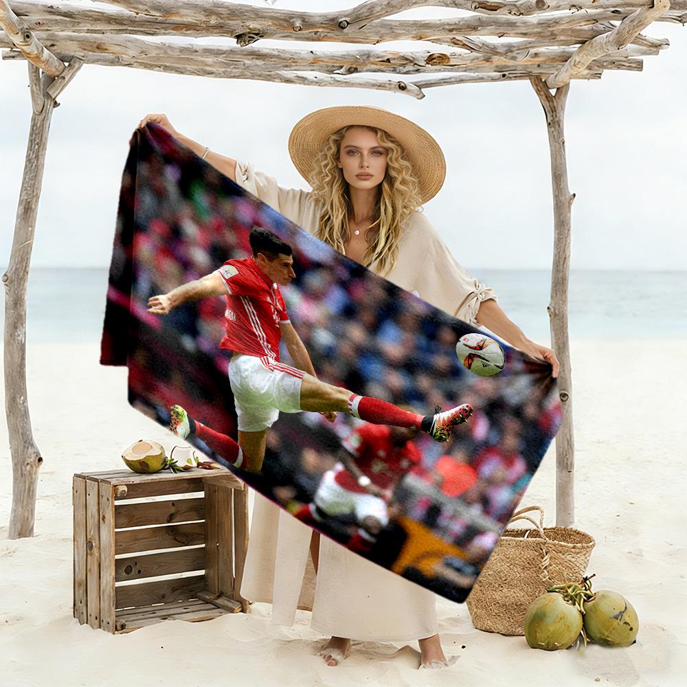 Player Celebrates Victory Moment Beach Towel Quick-Dry Soft Microfiber Comfortable Lightweight