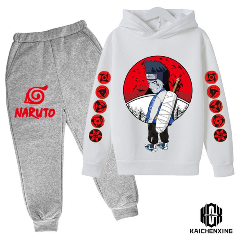 Толстовка с капюшоном «Наруто», детский спортивный костюм, комплект одежды для мальчиков, одежда для маленьких девочек, повседневные свитера с капюшоном «Какаши» + брюки, 2 шт.