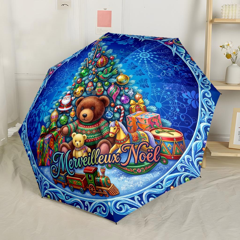 Santa Claus And Puppies Compact Travel Automatic Umbrella Retractable Design with 8-Rib Durability Lightweight All-Season Umbrella for Travel