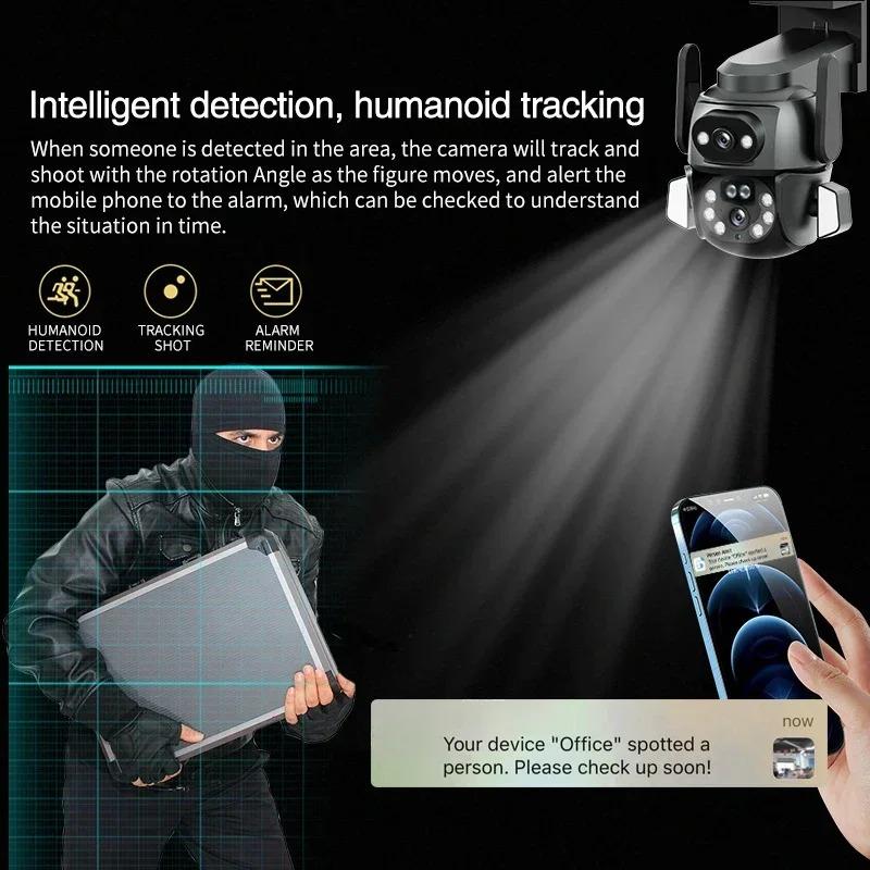 4K 8MP WIFI Camera Dual Screen 8MM Binocular AI Body Automatic Tracking CCTV Alexa Security Intelligent IP66 Monitoring