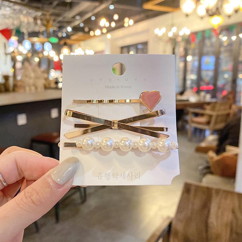 Корейская шпилька для волос со стразами и жемчугом для женщин: Элегантная боковая заколка для челки