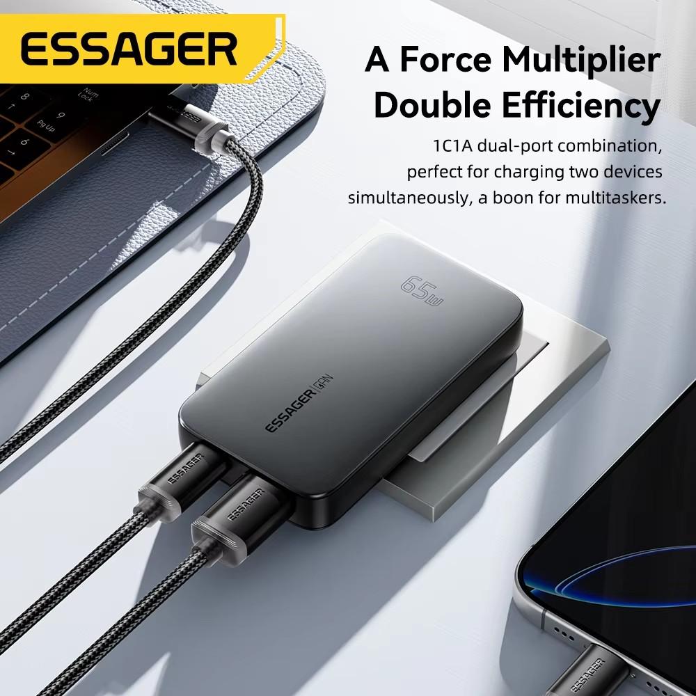 Essager 65W GaN Charger USB Type C Quick Charge 3.0 Fast Charger for iPhone 15 14 Xiaomi Samsung Ipad Macbook Tablet PD Charger