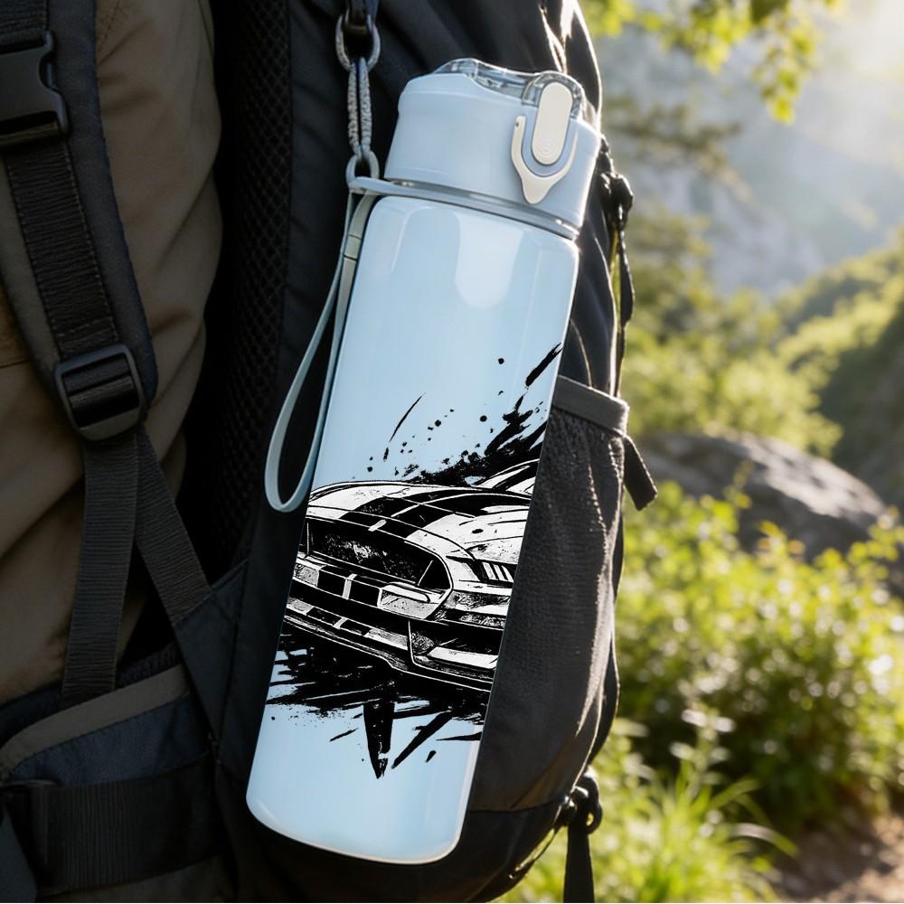 1PC Black Muscle Car Splash Art Print 750ml Color Plastic Sports Water Bottle Leakproof Flip Straw Lid Suitable for Sports Office Home Use