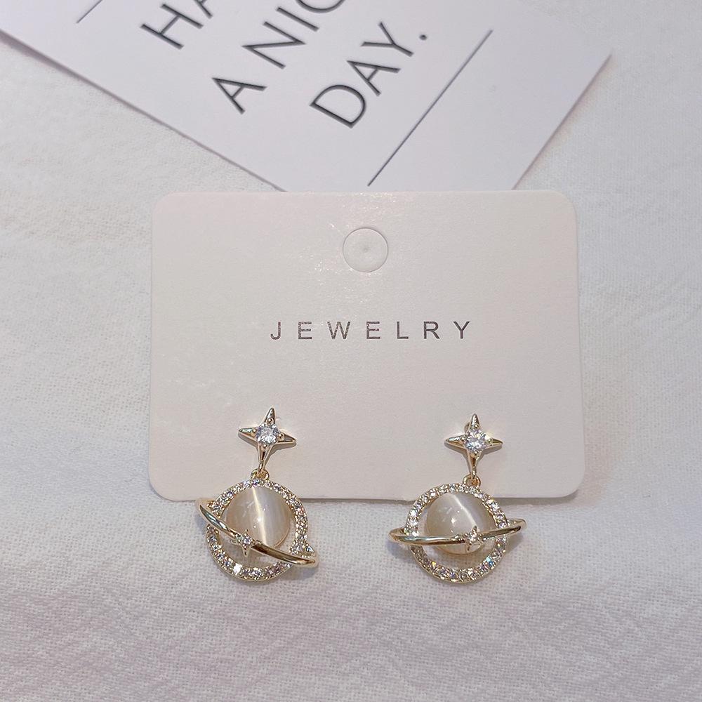 2024 Серьги-пусеты 'Планета' из камня 'кошачий глаз', трендовые, игла из серебра 925 пробы для женщин