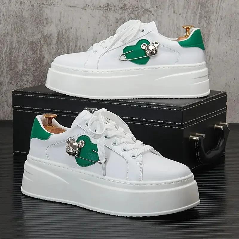 Sneakers Casual Men Designer White Shoes Fashion Secondary Leather Cowhide Breathable Height Increased Flat Platform Board Shoes