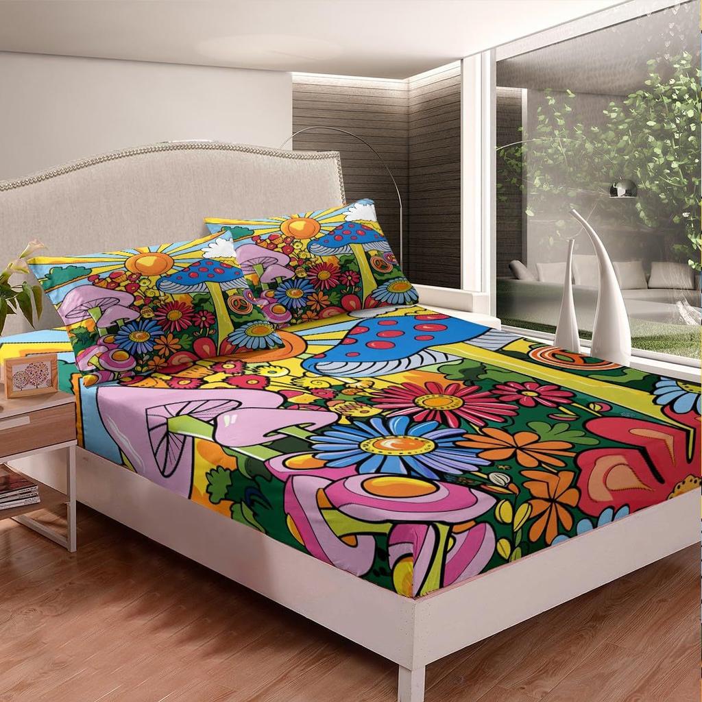 Bohemian Mushroom Pattern Bed Hat Four-Piece Bedding Set Bedroom Dormitory Bedding Decoration