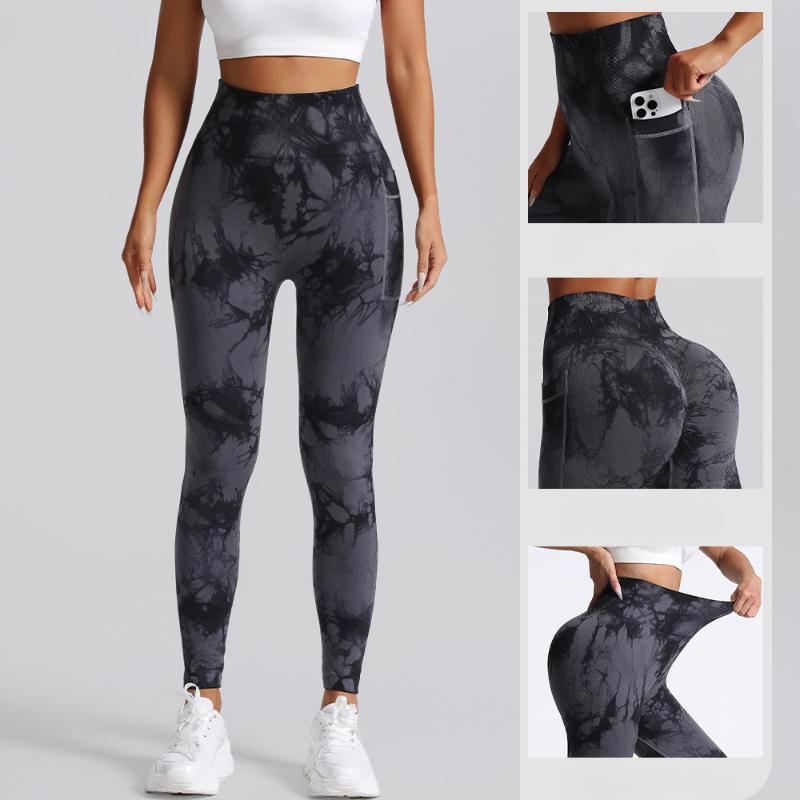 Штаны для йоги Naked Tie-dye с боковыми карманами, осенне-зимние, для женщин, с высокой талией, с подъемом бедер, облегающие, для спорта и фитнеса