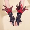 Women's Feather Wrist Cuffs Gothic Lace Feather Long Fingerless Gloves